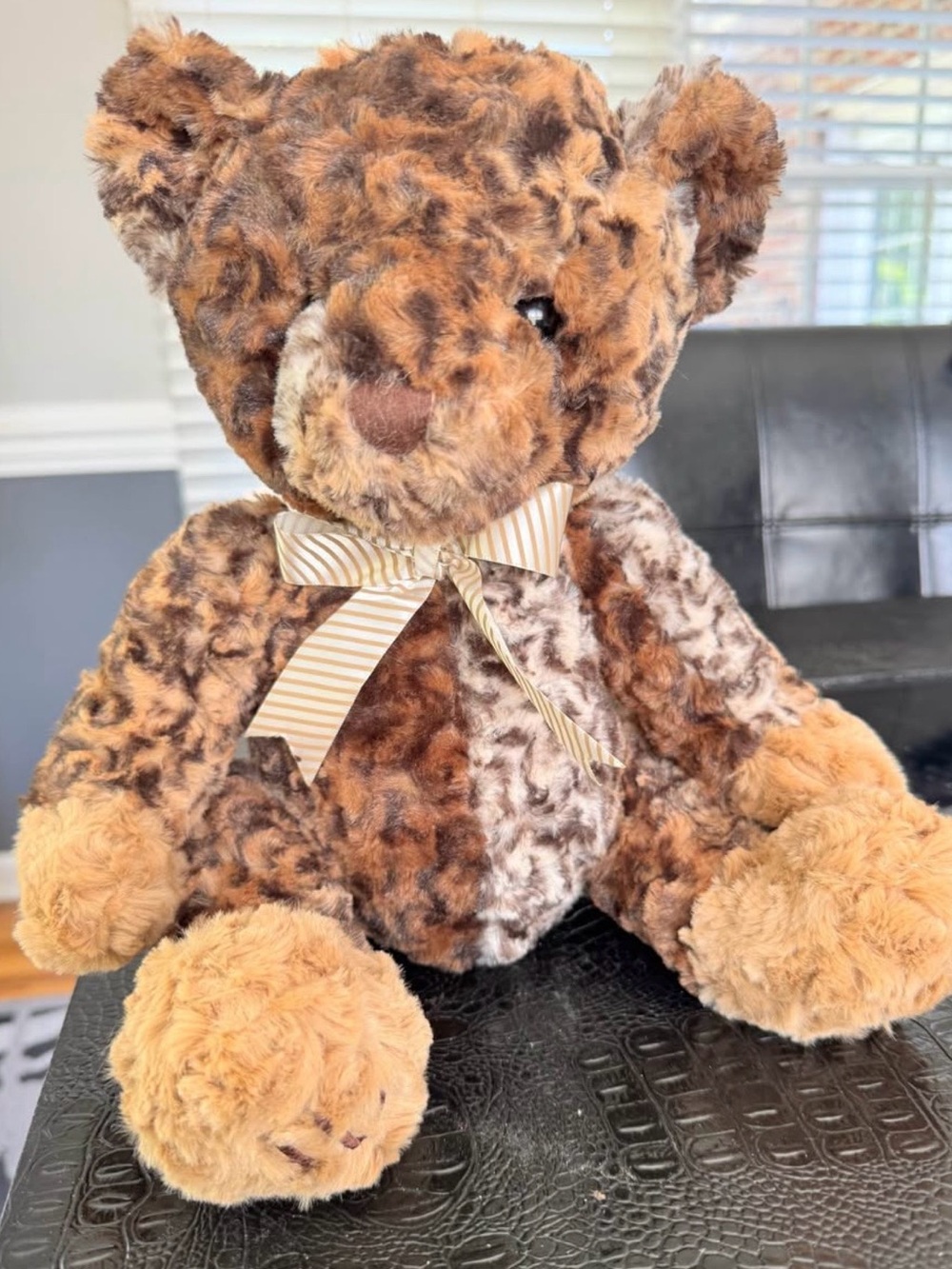 dennis basso leopard  print plush Teddy Bear with Striped Bow limited edition